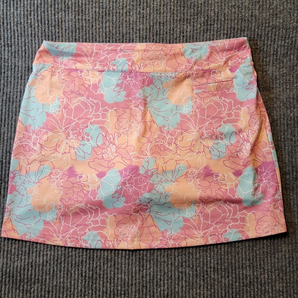 Pebble Beach Skort Dry Luxe Performance Pink Peach Floral Tennis Golf Beach Sz M